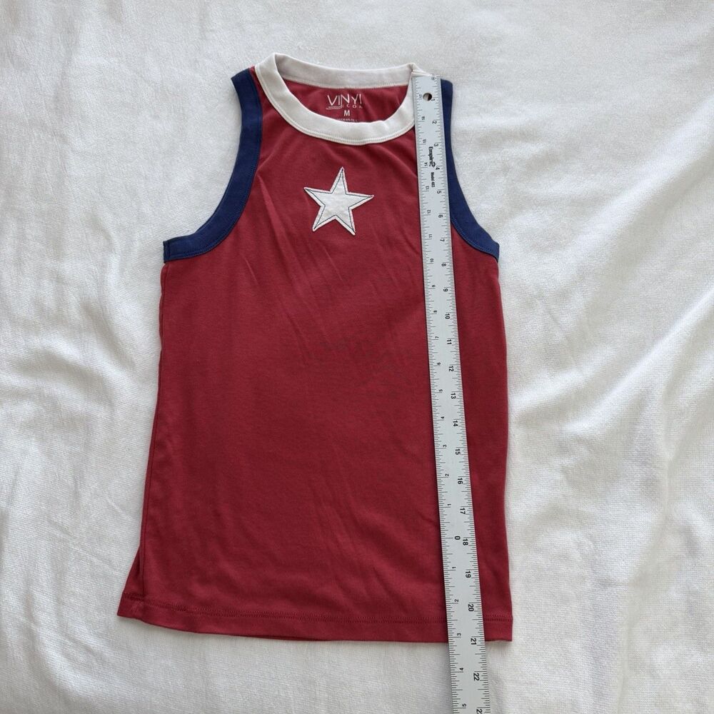 Vinyl Icons Women's Red Star Crew Neck Sleeveless Cropped Knit Tank Top M - Picture 6 of 6